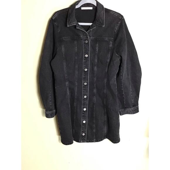 Abercrombie & Fitch Denim Button Down Barrel Sleeve Mini Dress Sz. Lrg Black - Picture 6 of 11